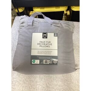 Member's Mark Faux Fur Decorative Pillows 2 Pack Gray Ruched 22x22 Oversized